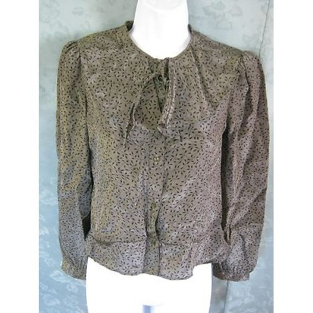 VTG 80's First Glance Shirt Juniors Size 5 Leaf Print Green Ruffled Top NWT NEW